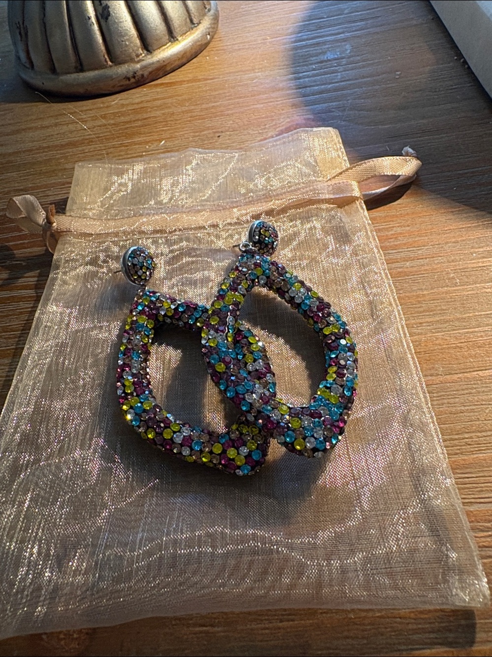 Heidi Daus - Multicolor Crystal Teardrop Hoop Earrings - 2.5 inches long